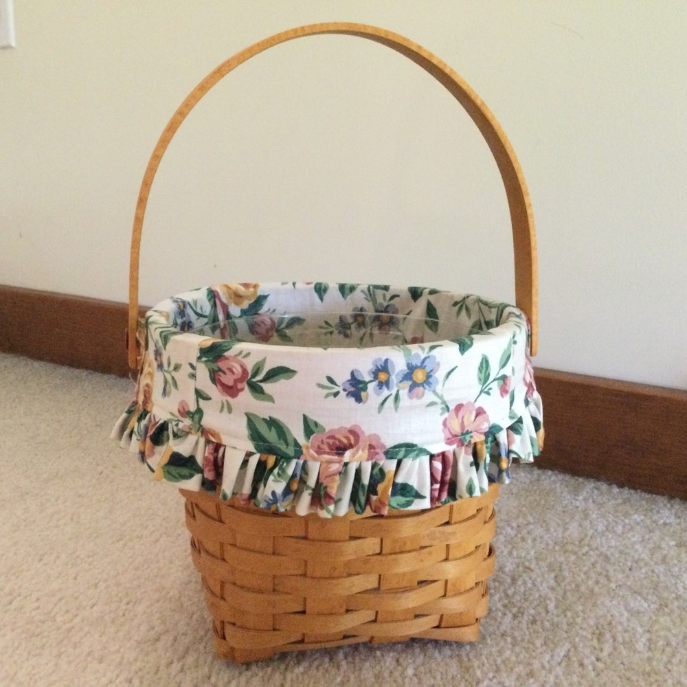 💝VINTAGE💯❤️LONGABERGER BASKET, LINED & HANDLE🎉🎉🎉GARDEN SPLENDOR LINING🎉